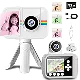 Kids Camera Instant Print,Kids Digital Camera with 3 Color Print Paper,32GB & Mini Tripod,48MP & 1080P Video Christmas Birthday Gifts for Girls and Boys Age 3-12 (White)