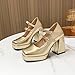 Bviennic Women Mary Jane Shoes Cone High Heel with Platform Fashion Square Toe Buckle Party Heels 1178 Gold Size 4 US/35