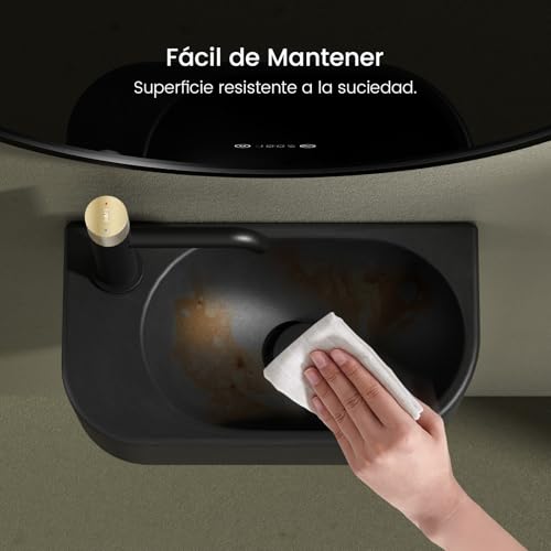 EMKE Hänge-Waschbecken, 400 x 215 x 120 mm, kompaktes und elegantes Waschbecken für kleine Badezimmer und Gäste-WC – Wasserhahn auf der linken Seite, Wandmontage, Mattschwarz