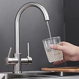 Miscelatori per lavello da Cucina, Rubinetto da Cucina con Filtro, Miscelatore per Acqua Calda e Fredda, rubinetti per Acqua Pura, Montaggio sul Ponte (Finitura cromata) (Nichel Spazzolato)