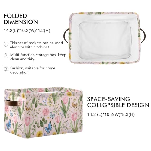 Image of Aslsiy Storage Basket Cute Bright Flowers Easter Nursery Bins Butterfly Pink Canvas Clothes Shelf Basket Laundry Hamper Gift Basket 1 Pcs