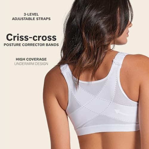 Leonisa Women's Posture Corrector Wireless Back Support Bra, White, 34B
