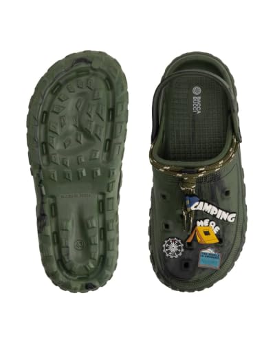 Image of Bacca Bucci x Discovery Camping Hero EVA Slides for Men, Marble Finish Clogs with Charms, Cushioned Lightweight Slip-On Sandals with Heel Strap