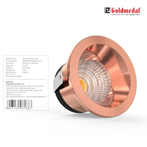 Image of Goldmedal Spark Pro 3W Rose Gold (Body Color) LED COB Spot Light - Warm White (3000K)|Cut-Out Size:O30mm|Recessed Spot Light for False Ceiling|Suitable for Indoor Application|Aluminium Housing