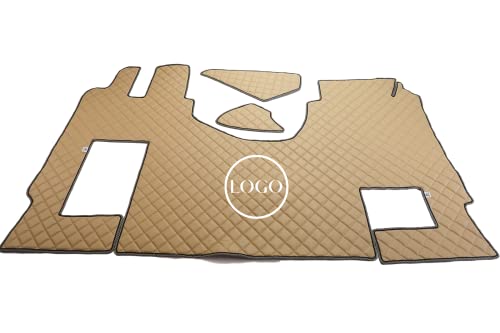 KRAM-TRUCK LAVADORAS DE Camiones |Compatible DE Mercedes ACTROS MP4 MP5 | Piso del AUTOMÓVIL | Accesorios | Alfombrilla del Suelo | Eco Cuero | Asiento Fijo del Conductor (Taburete) Beige Oscuro Cover