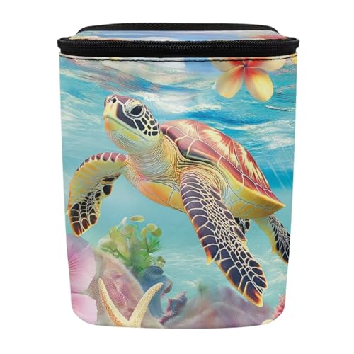 Image of Talayituse Turtle Hibiscus Plumeria Print Car Trash Bin, Large Size Auto Trash Can Adjustable Portable Garbage Can with Lid, Vehicle Hanging Bag for Headrest Front Back Seat