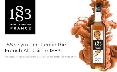 Image of 1883 Amaretto Syrup - Flavored Syrup for Hot & Iced Beverages - Gluten-Free, Vegan, Non-GMO, Kosher, Preservative-Free, Made in France | Glass Bottle 1 Liter (33.8 Fl Oz)
