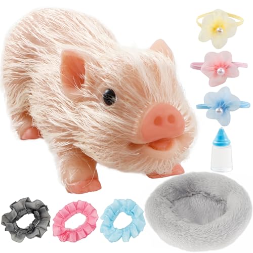 Eummy Silicone Pig Realistic Lifelike Pig Toy Mini Baby Piggy Doll with Accessories Ideal for Kids Ages 3+