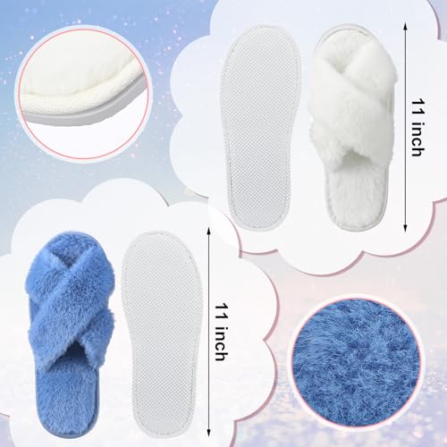 Image of Cutecrop 7 Pairs Sage Green Blue Purple Bridesmaid Slippers Women's Cross Band Fuzzy Bridal Party Slippers Bachelorette Gifts for Wedding Bridal Shower Party
