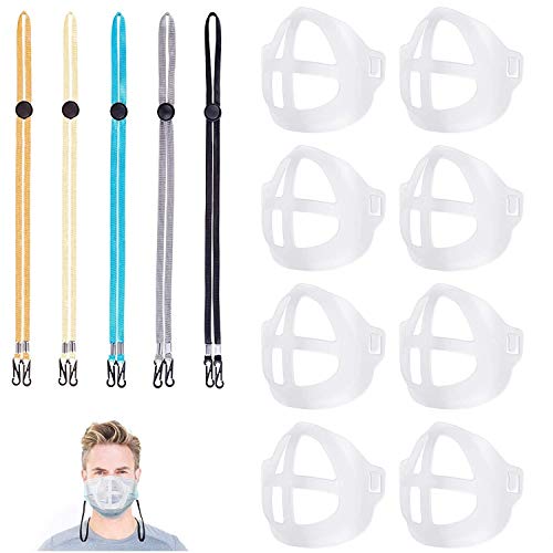 3d Mask Bracket , Reusable Face Mask Accessories (8Pcs) , 5 Face Mask Lanyard, Lipstick Protection Stand