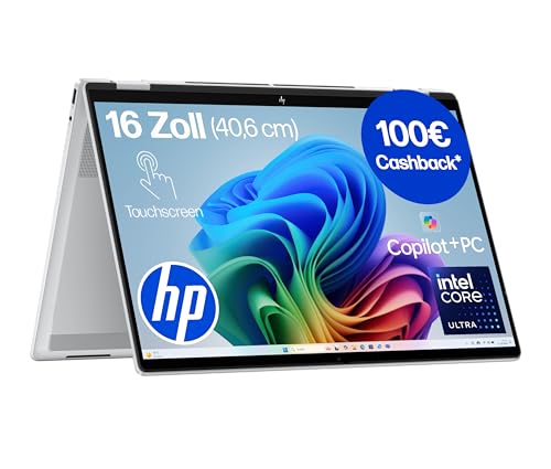 HP OmniBook X Flip NG AI Intel Core Ultra 5-226V (8C) 2in1 Laptop, Next Gen KI Copilot+ PC, 16 2K 1920 x 1200 Touchscreen, 40 NPU Tops, 16GB LPDDR5X 8533, 512 GB SSD, Win 11, QWERTZ, Silber
