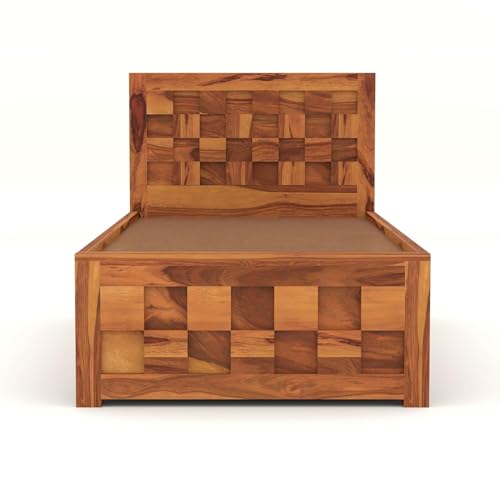 Image of Solid Sheesham Wood Single Size Bed with Box Storage for Bedroom Living Room Single Cot for Home Wooden Palang for Hotel (Honey, Size 6 * 4)