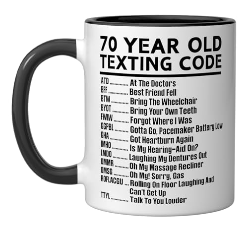 Taza cerámica para texto 70 años negra/blanca miniatura 1