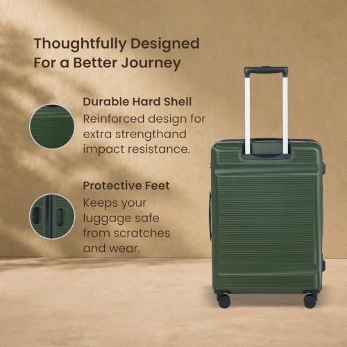 Image of SWISS MILITARY Pascal Hard 68cm Lightweight PC Medium Check in Travel Luggage Trolley Bag with Anti-Theft Zippers & 3-Dial Lock, 360 Wheels, Wet Pocket & Aluminium Handle Suitcase Capacity 93L-Olive