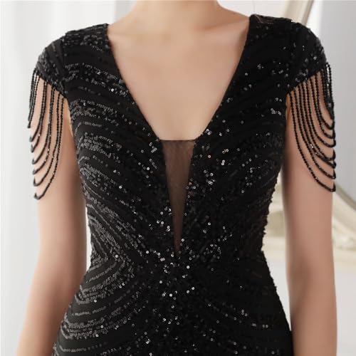 Image of houstil Formal Dresses for Women Sequin 1920s Full Length Evening Party Gown Great Gatsby Cocktail Wedding Dress