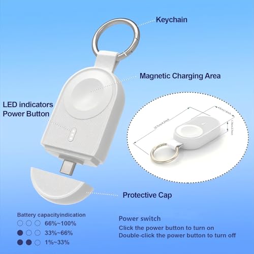 𝟮𝟬𝟮𝟲 𝗨𝗽𝗱𝗮𝘁𝗲𝗱 Portable Charger for Apple Watch 11,Magnetic Wireless iWatch Charger 1200mAh Power Bank,USB C Fast Charging for iWatch Accessories Keychain Travel Essential for Camping,RV,Car — view 4