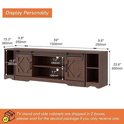 Image of WAMPAT Farmhouse TV Stand for 80-85 inch TV with Distressed Wood Finish