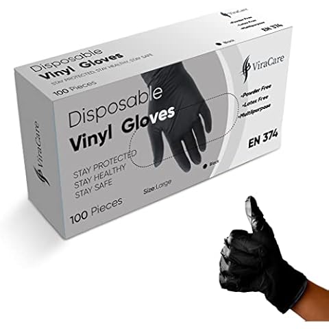100 x Black Disposable Gloves Large | Vinyl Gloves Disposable Large | Latex free Gloves | Powder Free Gloves | Black Gloves Disposable | Strong And Non-Sterile | (Large, 1 Pack of 100) Cover