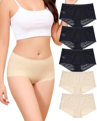 Aijolen Women's Lace Boyshort Underwear Sexy Feminine Panties 5 Pack
