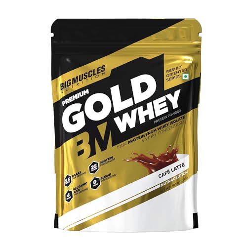 Image of Bigmuscles Nutrition Premium Gold Whey 500g Whey Protein Isolate Blend | USA FDA REGD. BRAND | 25g Protein Per Serving [Caffe Latte]