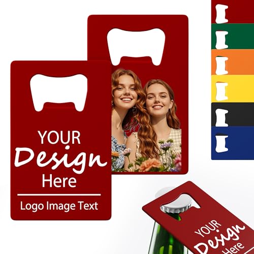 4–100 Stück personalisierter Flaschenöffner, individueller Edelstahl-Kreditkarten-Flaschenöffner, Vollfarbdruck für 6 Farben, gestalten Sie Ihr Text-Logo für Bar, Hochzeit, Jubiläen, Party (rot)