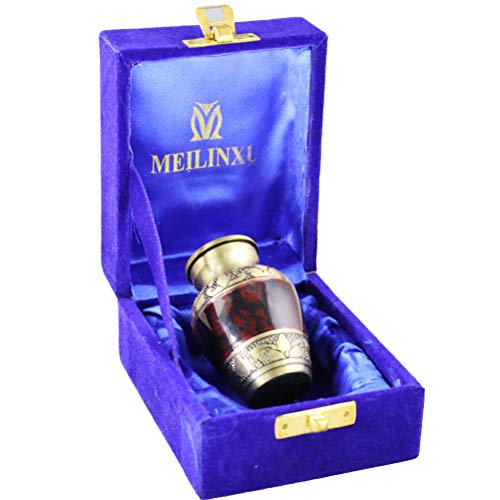 Mini Funeral Keepsake Urns, Small Cremation Urn for Human Ashes - Brass Hand Engraved - Fits a Small Amount of Cremated Remains - Burial Urn at Home or Office (Tranquility Brown)
