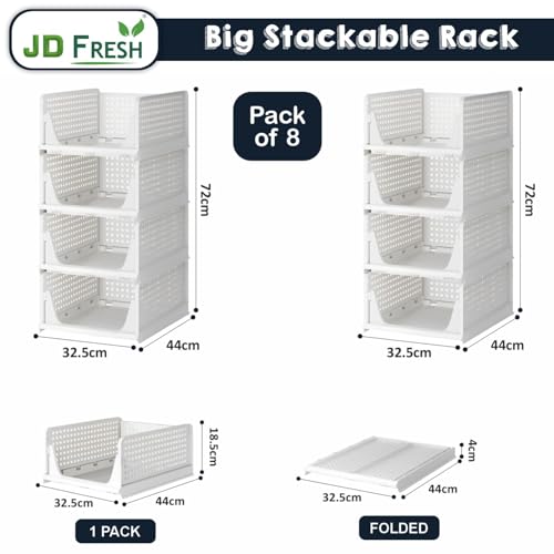 Image of JD FRESH 8 Tier Large Stackable Wardrobe Organizer for Storage /Foldable Cupboard Organiser for Clothes /Polypropylene Multipurpose Space Organiser Rack /Closet Organizer (White)