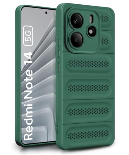 Image of WOW IMAGINE Ultimate Silicone Back Cover Case for Redmi Note 14 5G | Redmi Note 14 SE 5G Heat Dissipation Thin Soft TPU | 360 Camera Protection | Breathable Cooling Holes - Forest Green