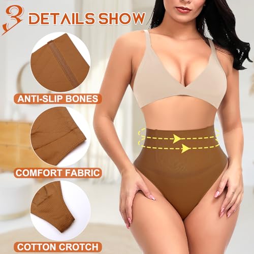 Image of Werena Tummy Control Thong Shapewear for Women High Waist Shaping Underwear Seamless Thongs Panties