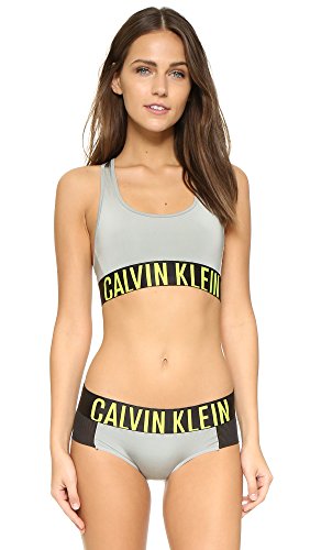 Calvin Klein Women's Intense Power Racerback Bralette, Medium Grey/Striking Lime, Medium