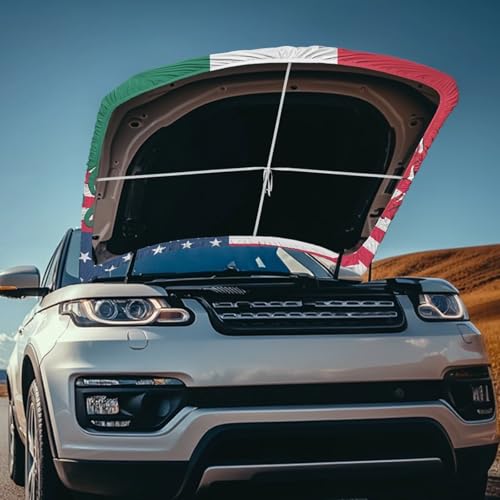 Image of Hood Cover Protector for Car, Stretchable Auto Hood Wrap Blankets, USA and Mexico Flag Design, Waterproof Automotive Accessories for SUV Sedans Trucks (59x39 inches)