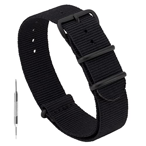Benchmark Basics Nylon Watch Band - Waterproof Ballistic Nylon One-Piece Military Watch Straps for Men & Women - Choice of Color & Width - 18mm, 20mm, 22mm or 24mm