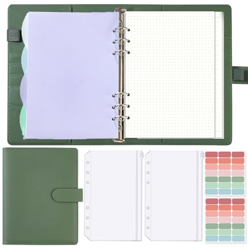 KIHONI Notizbuch A5 Ringbuch Nachfüllbar: 150 Blätter Nachfüllpapier Binder a5 budget planner Mit Bindertaschen Trennblättern für Schulnotizen Tagbuch Skizze Malerei & Reisetagebuch