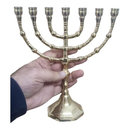 Yaliland Classic 7-Branch Brass Menorah - Traditional Jewish Candelabra for Home Decor & Spiritual Practices 9 High