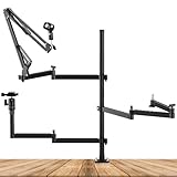JUSMO Microphone Boom Arm Camera Desk Mount Stand, 3 Aluminum Flexible Articulating Arm for Mic/DSLR Camera/Webcam/Light, Overhead Camera Mount for Youtuber/Content Creator/Streaming