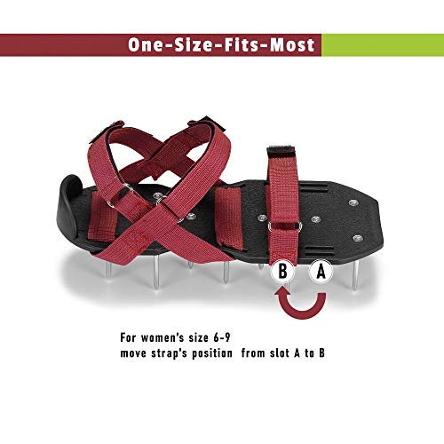 Plantnomics Lawn Aerator Shoes with Hook-and-Loop Straps, Manual, Wrench – Pre-Assembled, Adjustable, Stylish, One-Size-Fits-All – Lawn and Garden Tool Reduces Thatch, Revives Soil Health, Maroon