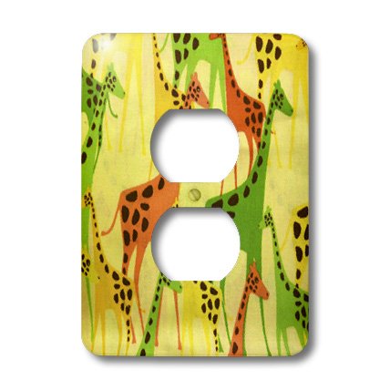 Cache-prise double girafe vert jaune en plastique robuste