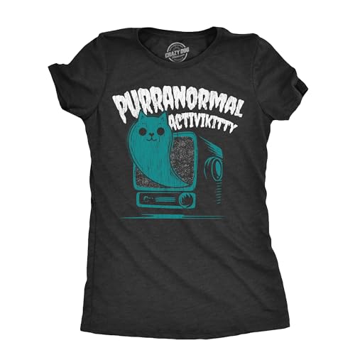 Womens Purranormal Activikitty T Shirt Funny Spooky Halloween Ghost Kitten Lovers Joke Tee for Ladies Funny T Shirts Halloween Tops for Women Cool Cat Top Black - L