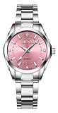 MASTOP Women's Classic Fashion Silver Stainless Steel Watches Waterproof Luminous Lady Dress Wrist Watch (021 Pink)