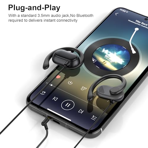 Image of Open Ear Headphones Wired 3.5mm Earphones for Chormebook Laptop PC,Over Earbuds Wired with Ear Hook& Microphone 3.5mm Plug Ear Buds for Samsung A25 A15 A14 /Kindle Fire Zoom Office Running Sports Kids