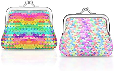 WisePoint Coin Purse 2 Packs, Nylon Coin Purses for Women and Girls, Sequin Coin Wallet Mini Purse with Kiss Lock ClosureCoin Purse 2 Packs, Nylon Coin Purses for Women and Girls, Sequin Coin Wallet Mini Purse with Kiss Lock Closure (2)