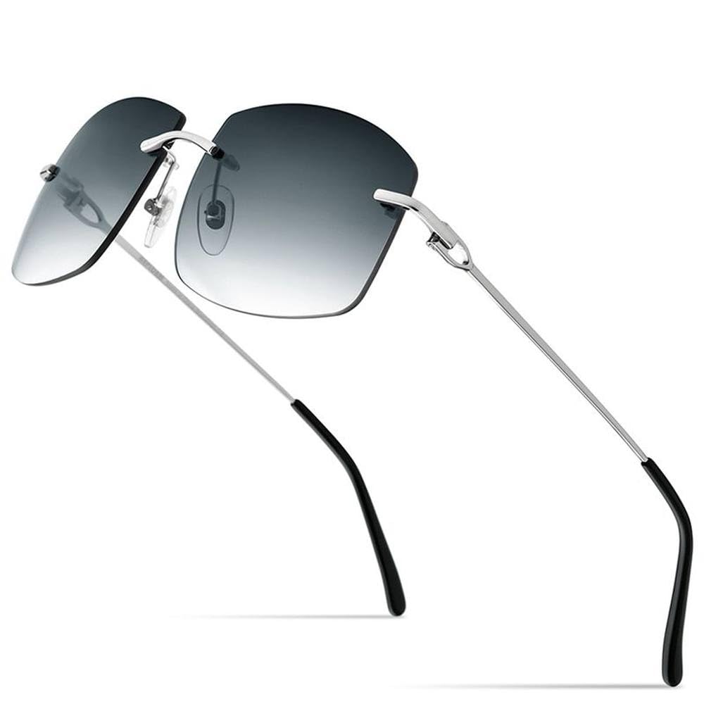 CLMJHG Trendige randlose Sonnenbrille für Herren, rahmenlose, übergroße Luxus-Sonnenbrille für Damen mit Verlaufsglas