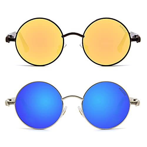Image of RONSOU Steampunk Style Round Vintage Polarized Sunglasses Retro Eyewear UV400 Protection Matel Frame