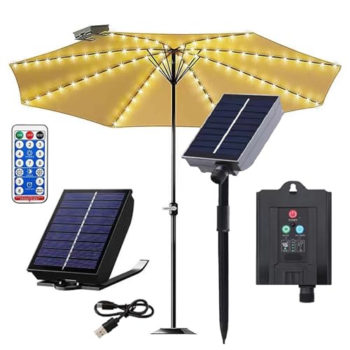 DFANCE Lampes pour Parasol Solaire,104 LEDs Lumières De Parasol avec télécommande,8 Modes Eclairage LED pour Parasol avec USB opéré pour Tente de Plage...
