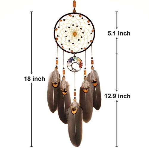 Urdeoms Tree Of Life Dream Catchers For Bedroom Adult Brown Boho Dream Catcher Wall Decor For Girls Chakra Crystal Healing Stones Hanging Ornament Room Decoration Festival Gifts 18" Length(No.12) #TOP6