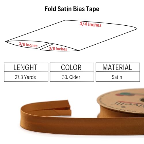 Image of Fold Satin Bias Tape - 99+ Colors - 3 /4 Inches Wide - 27 Yards - Fold Satin Binding Bias Ribbon Fabric Piping Bias Binding Tape for Sewing Clothing DIY (33. Cider) BYS33