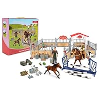 KIDBEST Horse Stable Playset with Rider, Farm Animal Figurines, Pretend Play Toys for Kids 3-5, 6-12