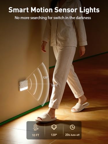 Haigvel Motion Sensor Night Lights,Sync LED Stair Light Indoor,1800mAh Rechargeable,3 Color Temps, Magnetic, Portable Nightlight for Stairs, Hallways, Garages, Bedrooms 6 Packs — view 3