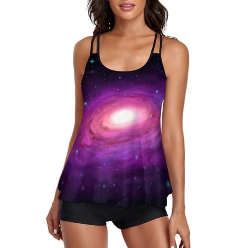 Maillot de bain tankini ciel étoilé rose avec short de garçon pour femme