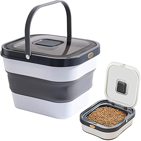 Dogs Cats Food Storage Container,Airtight Cat Dog Dry Food Bin ,Collapsible Pet Food Storage 5 to 15lb for Small Medium Large Dogs Cats with Portable Thickened Handle (gray) Cover